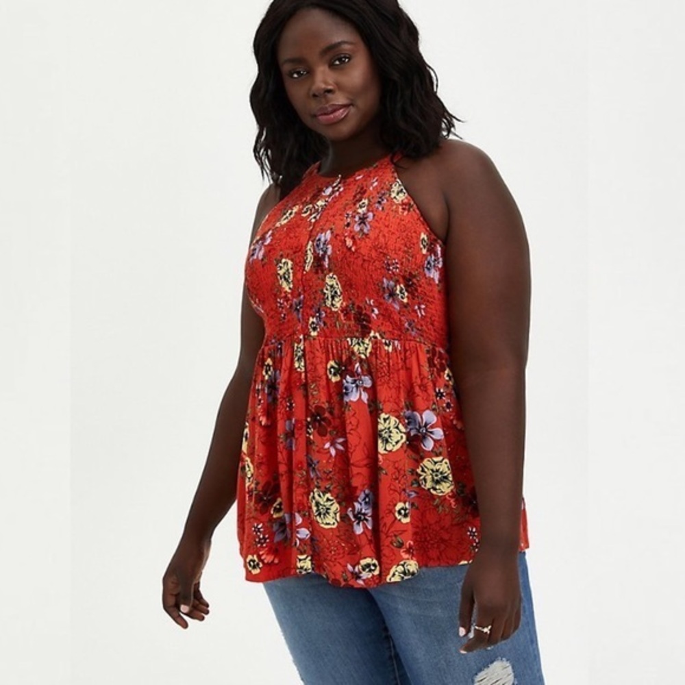 Babydoll Rayon Crepe Smocked Floral Tank NWT